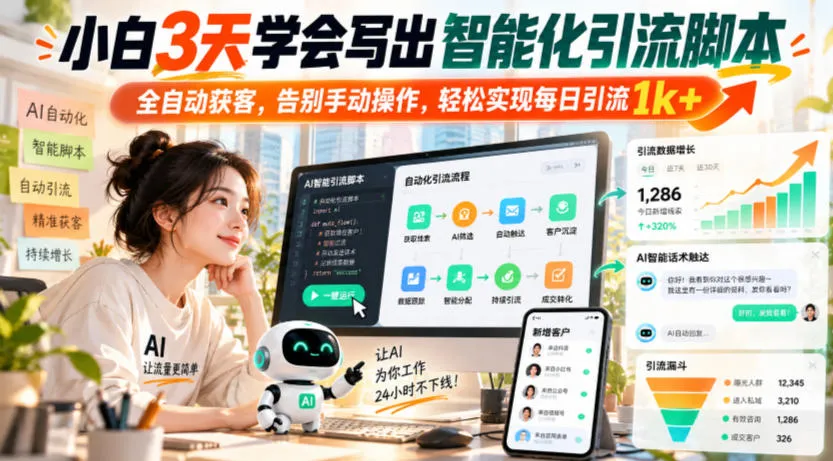 小白3天学会写出智能化引流脚本,全自动获客,告别手动操作,轻松实现每日引流1k+-706资源网
