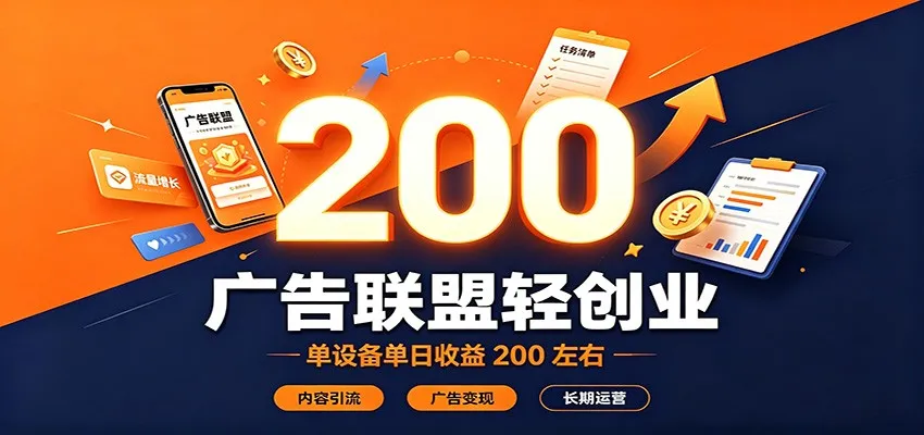 广告联盟轻创业,单设备单日收益200左右,内容引流广告变现长期运营-706资源网