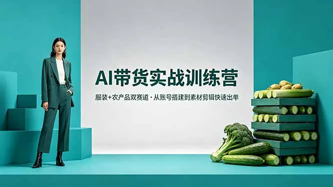 AI带货实战训练营，服装+农产品双赛道，从账号搭建到素材剪辑快速出单-706资源网