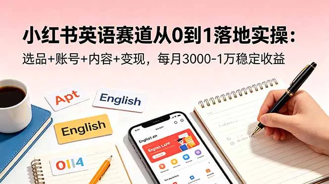小红书英语赛道从0到1落地实操：选品+账号+内容+变现，每月3000-1万稳定收益-706资源网