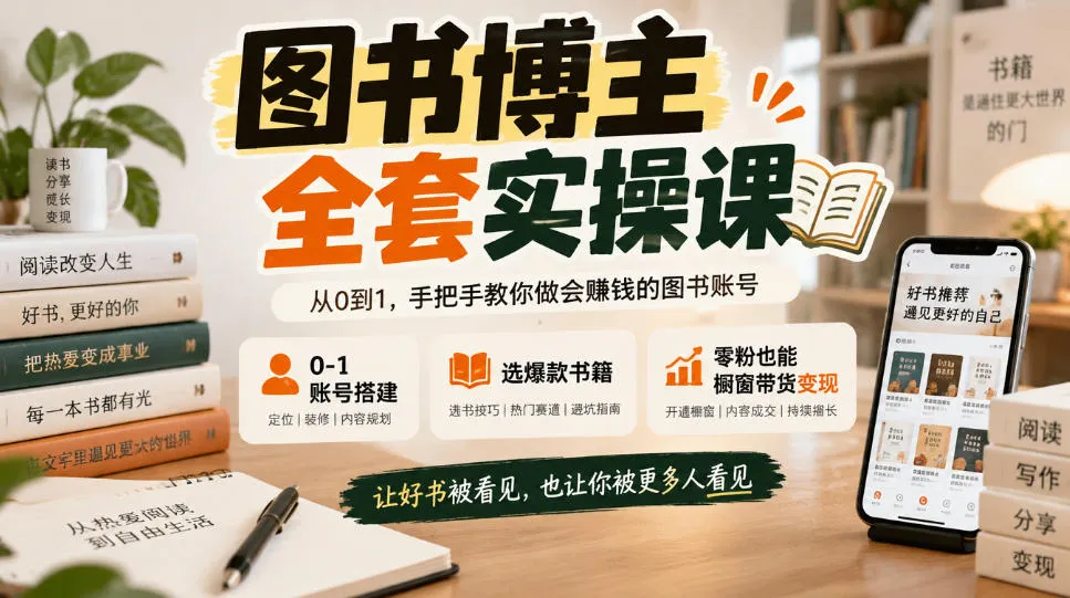 图书博主全套实操课，0‑1账号搭建，选爆款书籍，零粉也能橱窗带货变现-706资源网