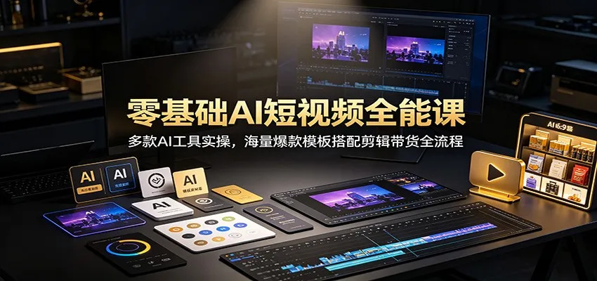 零基础AI短视频全能课：多款AI工具实操，海量爆款模板搭配剪辑带货全流程-706资源网