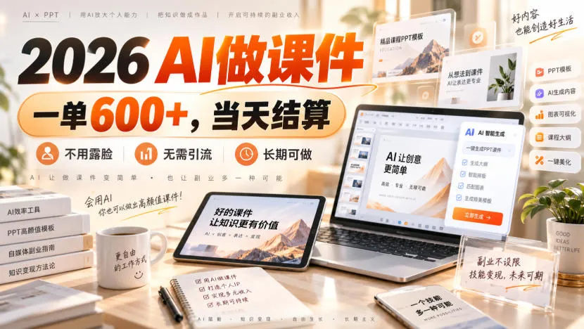 2026 AI做课件，一单600+，当天结算，不用露脸，无需引流，长期可做【揭秘】-706资源网