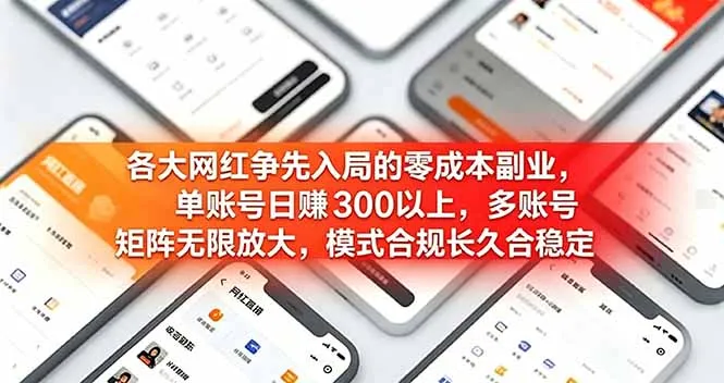 各大网红争先入局的零成本副业，单账号日赚 300 以上，多号矩阵可放大，模式合规长久稳定！-706资源网