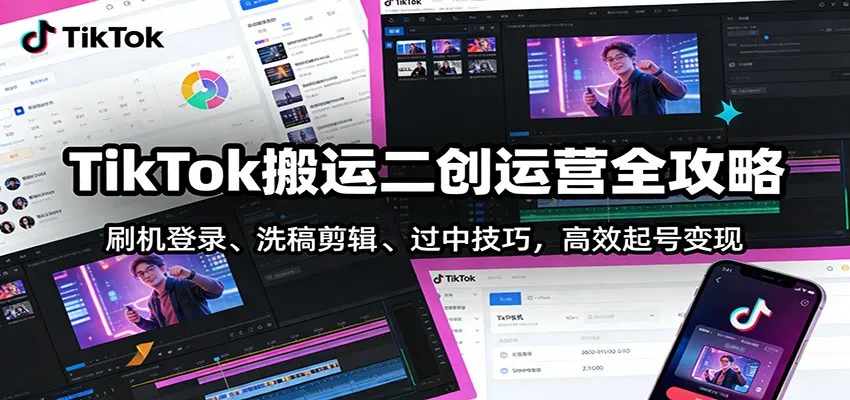 TikTok搬运二创运营全攻略：刷机登录、洗稿剪辑 、过中技巧，高效起号变现-706资源网
