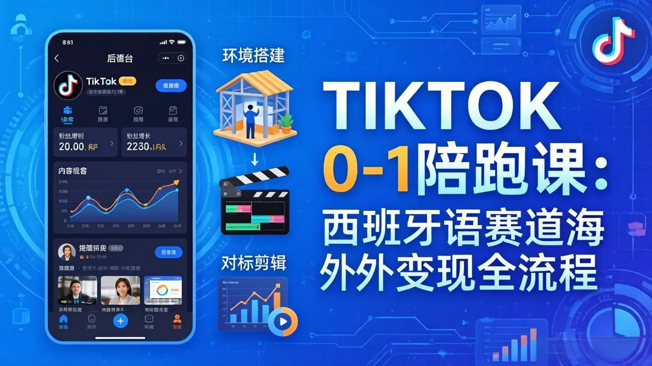 TIKTOK 0-1 陪跑课：从环境搭建到刷对标剪辑，西班牙语赛道海外变现全流程-706资源网