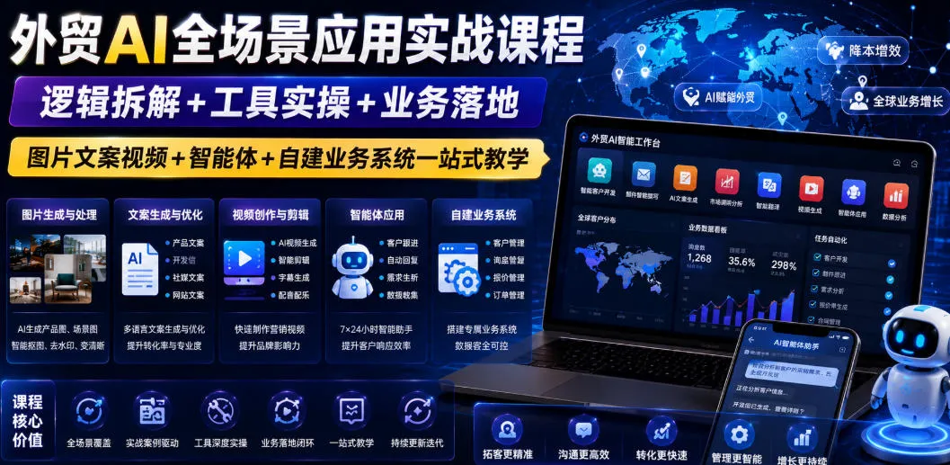 外贸AI全场景应用实战课程｜逻辑拆解+工具实操+业务落地，图片文案视频+智能体+自建业务系统一站式教学-706资源网