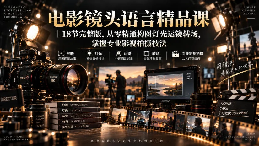 电影镜头语言精品课｜18节完整版，从零精通构图灯光运镜转场，掌握专业影视拍摄技法-706资源网