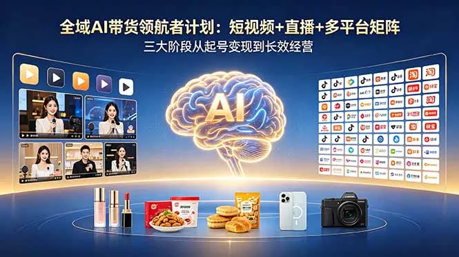 全域AI带货领航者计划：短视频+直播+多平台矩阵，三大阶段从起号变现到长效经营-706资源网