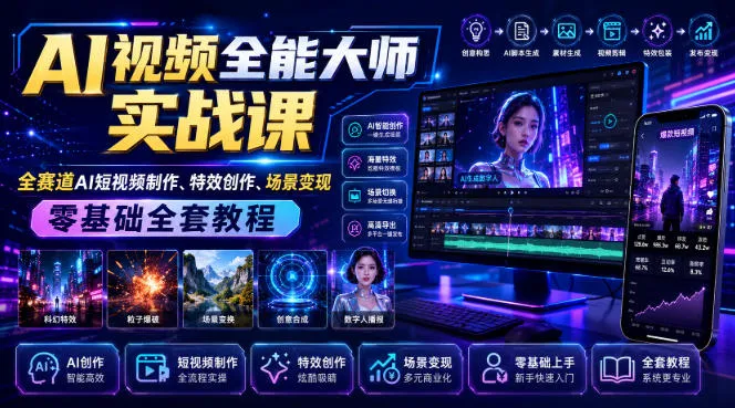 AI视频全能大师实战课｜全赛道AI短视频制作、特效创作、场景变现零基础全套教程-706资源网
