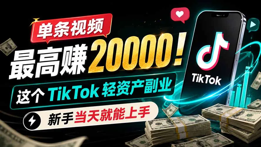 单条视频最高赚 20000！这个 TikTok 轻资产副业，新手当天就能上手-706资源网
