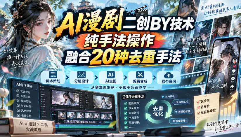 AI漫剧二创搬运技术，纯手法操作，融合20种去重手法-706资源网