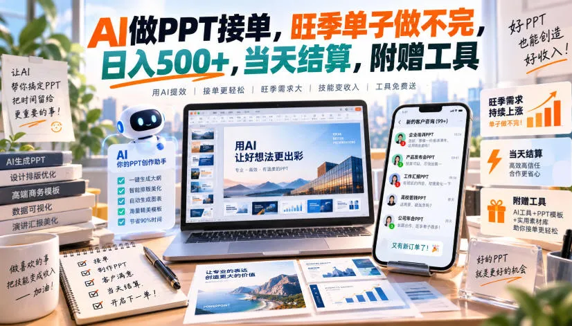 AI做PPT接单,旺季单子做不完,日入500+,当天结算,附赠工具【揭秘】-706资源网