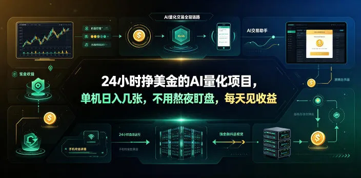 24小时挣美金的AI量化项目,单机日入几十美刀,不用熬夜盯盘,每天见收益【揭秘】-706资源网
