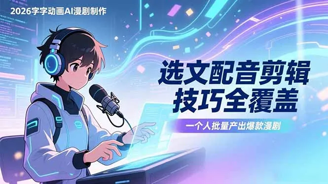 2026字字动画AI漫剧制作-1期，选文配音剪辑技巧全覆盖，一个人就能批量产出爆款漫剧-706资源网