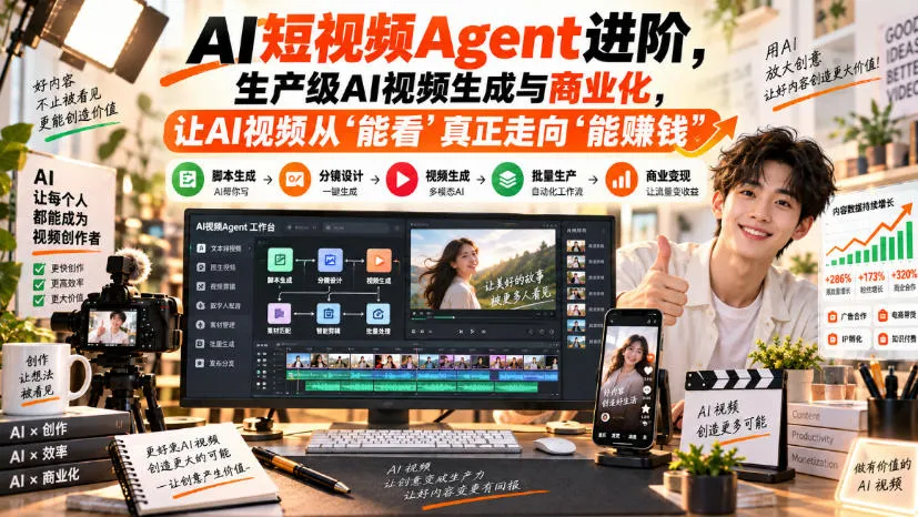 AI短视频Agent进阶,生产级AI视频生成与商业化,让AI视频从”能看”真正走向”能賺钱”-706资源网