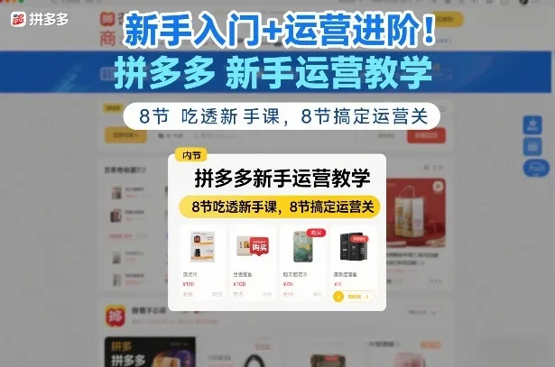 新手入门+运营进阶！拼多多新手运营教学，8节吃透新手课，8节搞定运营关-706资源网