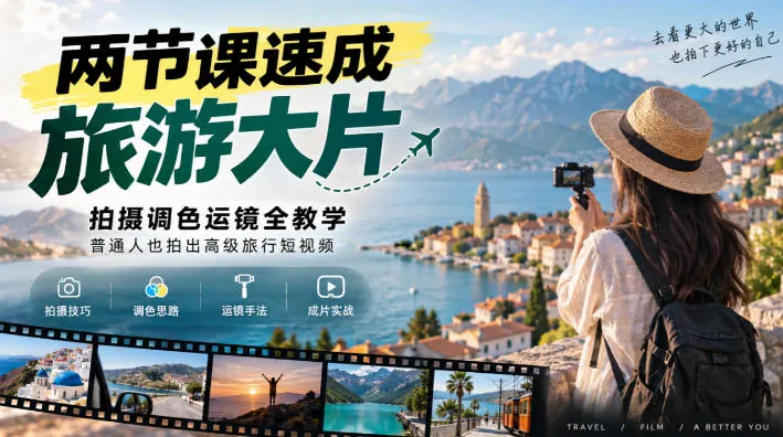 两节课速成旅游大片｜拍摄调色运镜全教学，普通人也拍出高级旅行短视频-706资源网