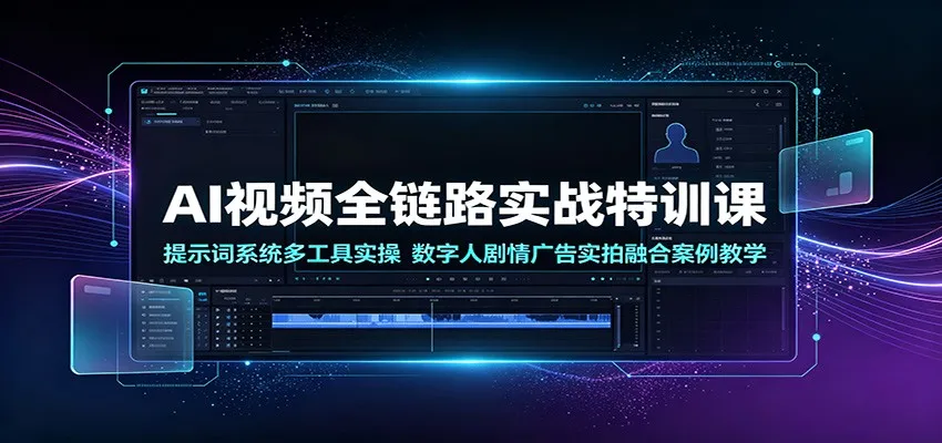 AI视频全链路实战特训课：提示词系统多工具实操，数字人剧情广告实拍融合案例教学-706资源网