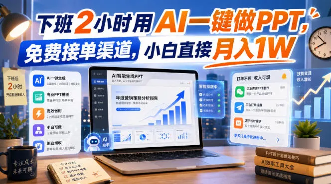 下班2小时用AI一键做PPT，免费接单渠道，小白直接月入1W【揭秘】-706资源网