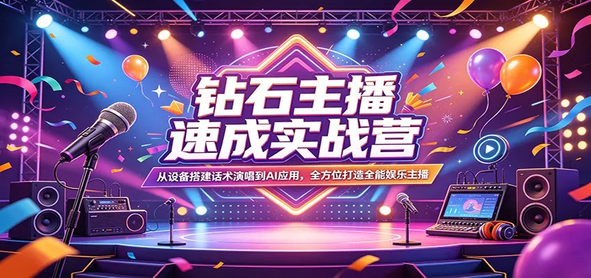 钻石主播速成实战营：从设备搭建话术演唱到AI应用，全方位打造全能娱乐主播-706资源网