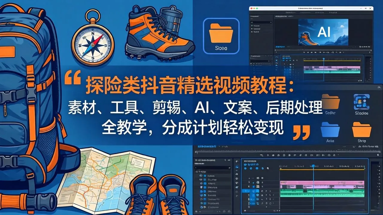 探险类抖音精选视频教程：素材、工具、剪辑、AI、文案、后期处理全教学，分成计划轻松变现-706资源网