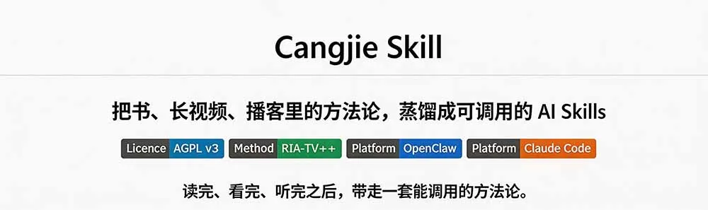 图片[1]-全网走红！GitHub上6.7K Star的开源项目，把任何书、长视频、播客蒸馏成AI工具，值得收藏 cangjie-skill-706资源网
