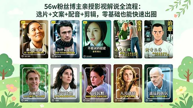 56万粉丝博主亲授影视解说全流程:选片+文案+配音+剪辑,零基础也能快速出圈-706资源网