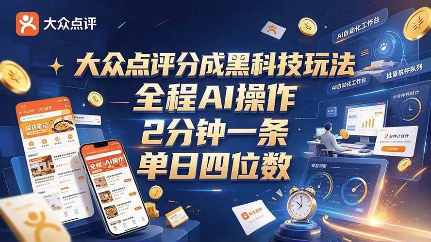 （21013期）大众点评分成全网独家玩法，AI 全自动出内容，2 分钟一条，小白可冲单日四位数-706资源网