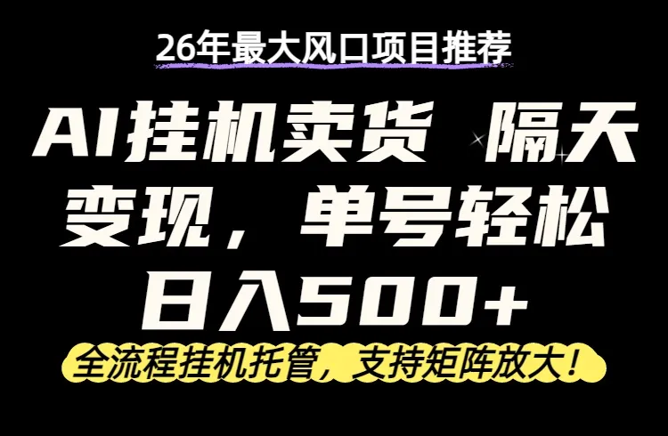 26年最新AI挂机卖货，隔天出收益，单账号轻松日入500+-706资源网