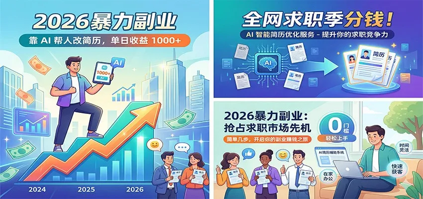 2026暴力副业：靠AI帮人改简历，单日收益1000+，全网求职季分钱-706资源网