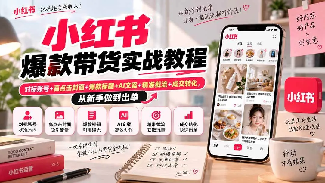 (20473期)小红书爆款带货实战教程|对标账号+高点击封面+爆款标题+AI文案+精准截流+成交转化,从新手做到出单 (20473期)小红书爆款带货实战教程|对标账号+高点击封面+爆款标题+AI文案+精准截流+成交转化,从新手做到出单