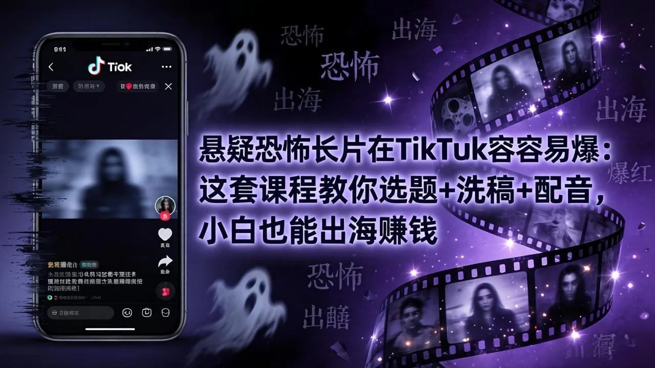 悬疑恐怖长片在TikTok最容易爆：这套课程教你选题+洗稿+配音，小白也能出海赚钱-706资源网