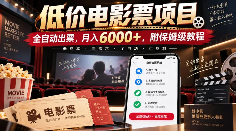 低价电影票项目，全自动出票，月入6000+，附保姆级教程【揭秘】-706资源网