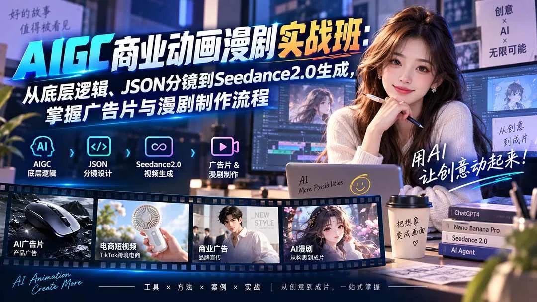 (20268期)AIGC商业动画漫剧实战班-更新:从底层逻辑、JSON分镜到Seedance2.0生成,掌握广告片与漫剧制作流程-706资源网