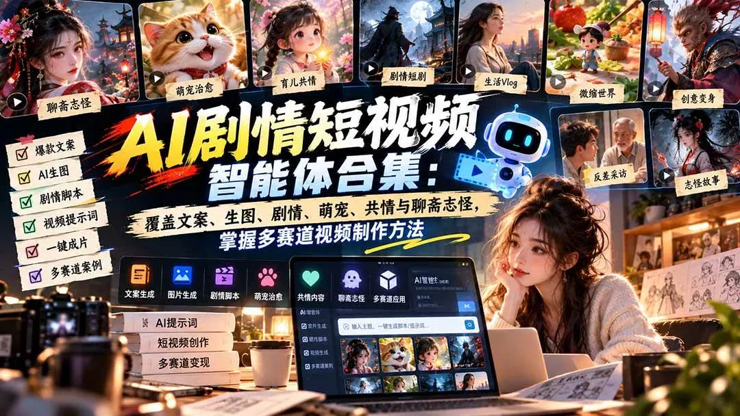 （20644期）【无水印】AI剧情短视频智能体合集：覆盖文案、生图、剧情、萌宠、共情与聊斋志怪，掌握多赛道视频制作方法-706资源网