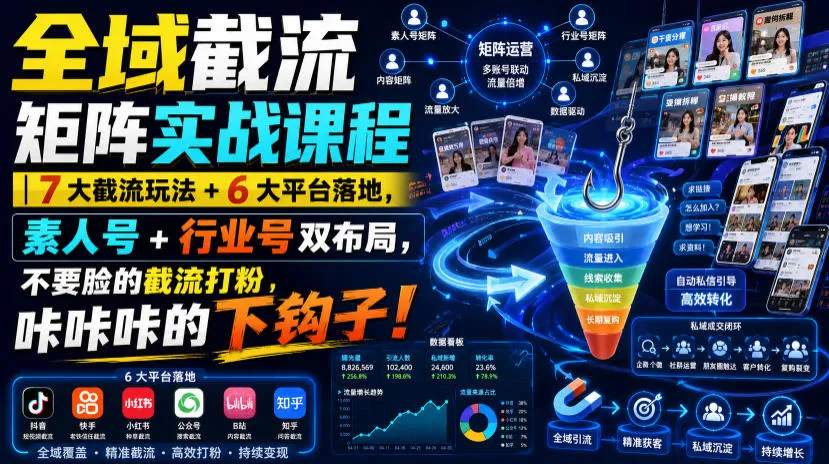 全域截流矩阵实战课程｜7大截流玩法+6大平台落地，素人号+行业号双布局，不要脸的截流打粉，咔咔咔的下钩子！-706资源网