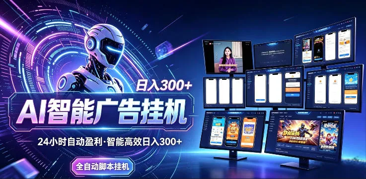 AI智能广告挂G项目，无需人工，单机稳定日入200+，可矩阵放大，24小时不间断刷广告賺收益【揭秘】-706资源网