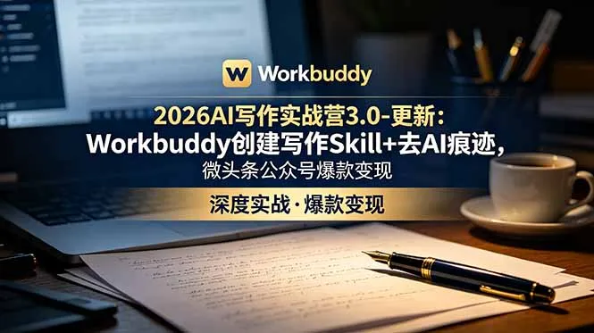 2026AI写作实战营3.0-更新：Workbuddy创建写作Skill+去AI痕迹，微头条公众号爆款变现-706资源网