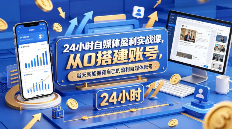 24小时自媒体盈利实战课，从0搭建账号，当天就能拥有自己的盈利自媒体账号-706资源网