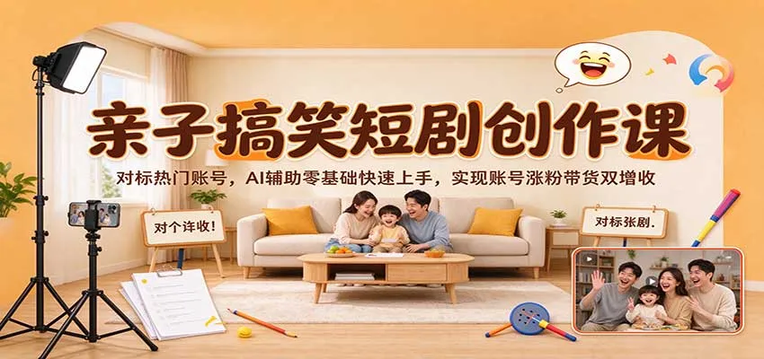 亲子搞笑短剧创作课：对标热门账号，AI辅助零基础快速上手，实现账号涨粉带货双增收-706资源网
