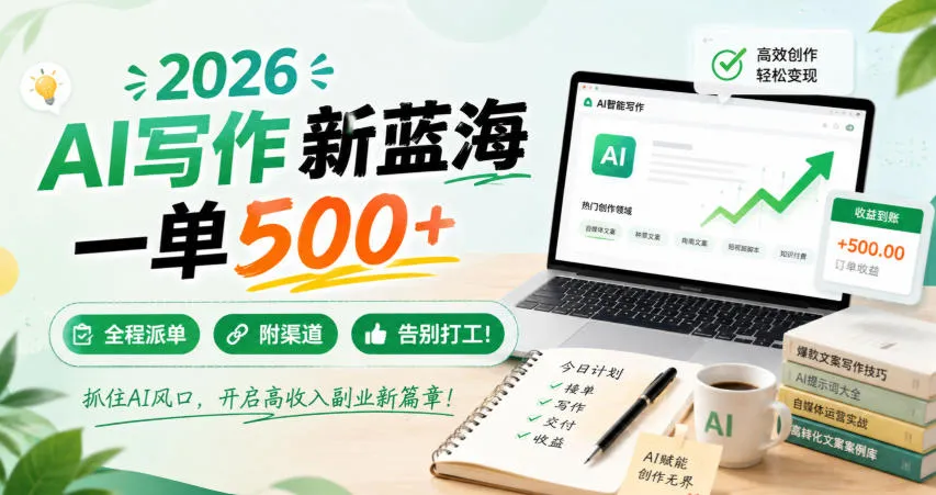 2026 AI写作新蓝海,一单500+,全程派单,附渠道,告别打工!【揭秘】-706资源网