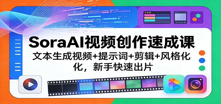 SoraAI视频创作速成课：文本生成视频+提示词+剪辑+风格化，新手快速出片-706资源网