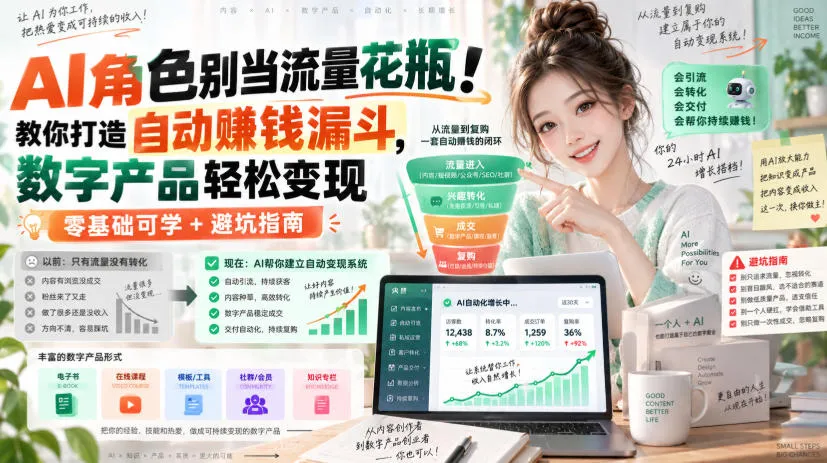 AI角色别当流量花瓶!教你打造自动賺钱漏斗,数字产品轻松变现(零基础可学+避坑指南)【原创双语字幕】-706资源网