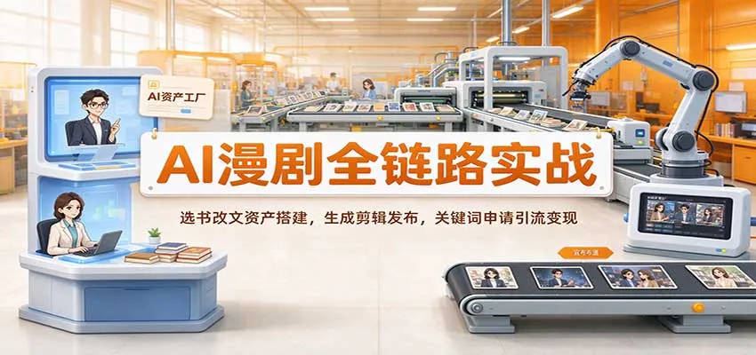 AI漫剧全链路实战：选书改文资产搭建，生成剪辑发布，关键词申请引流变现-706资源网
