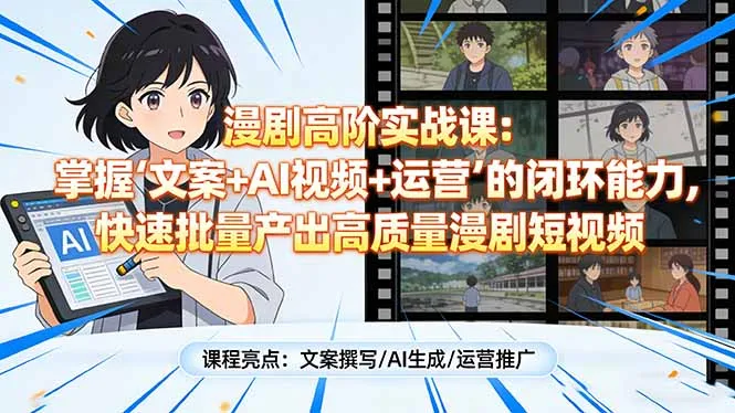 漫剧高阶实战课：掌握“文案+AI视频+运营”的闭环能力，快速批量产出高质量漫剧短视频-706资源网