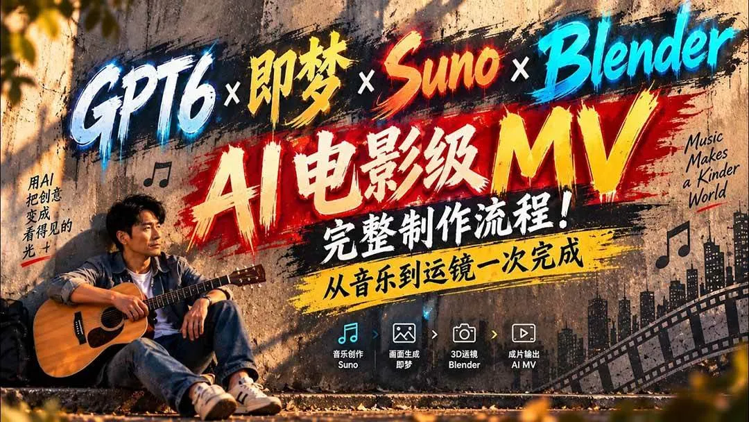 (20587期)GPT6×即梦×Suno×Blender|AI电影级MV完整制作流程!从音乐到运镜一次完成 (无水印)-706资源网