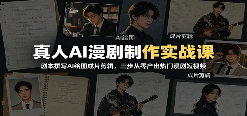 真人AI漫剧制作实战课：剧本撰写AI绘图成片剪辑，三步从零产出热门漫剧短视频-706资源网
