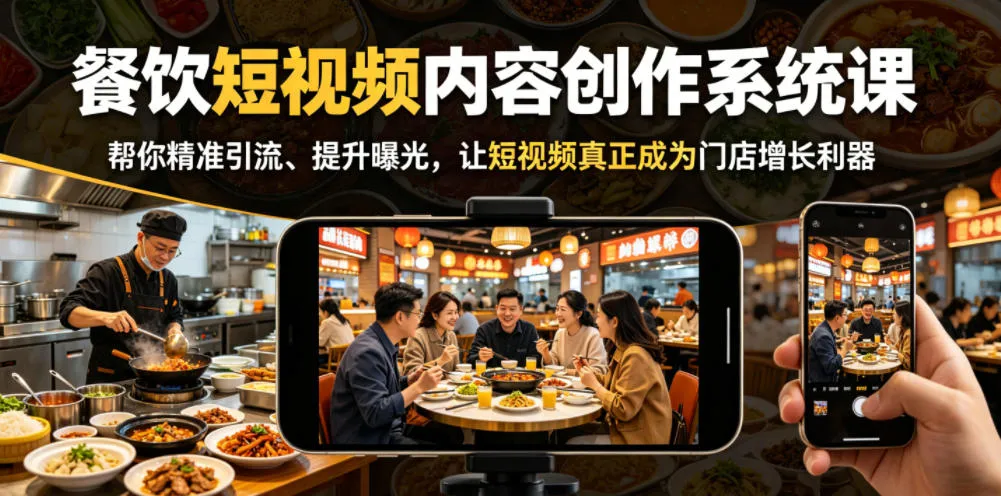 餐饮短视频内容创作系统课,帮你精准引流、提升曝光,让短视频真正成为门店增长利器-706资源网