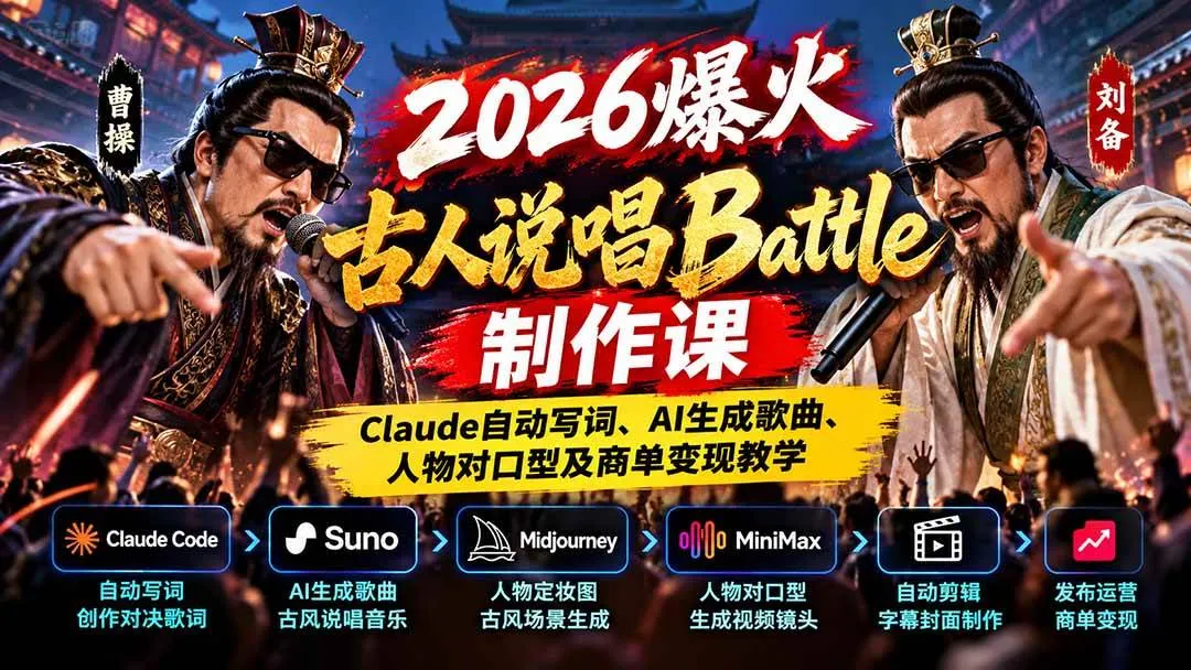 (21059期)2026爆火古人说唱Battle制作课:Claude自动写词、AI生成歌曲、人物对口型及商单变现教学-706资源网